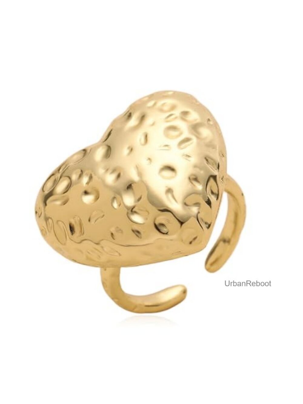 Adjustable Vintage Heart Statement Ring 14k Gold Plated Hammered Texture